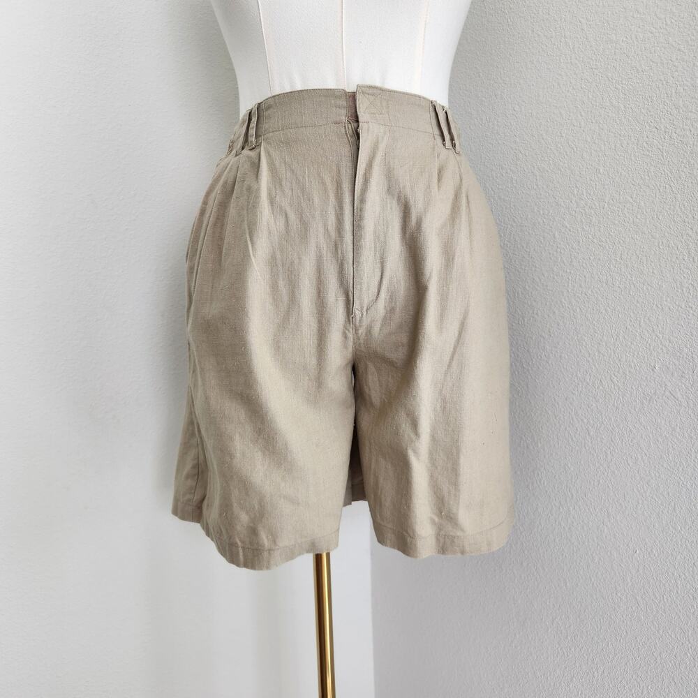 Vintage 70s 80s Tan Khaki Pleated High Rise Mom Long Shorts Buckle Lico Rice 6